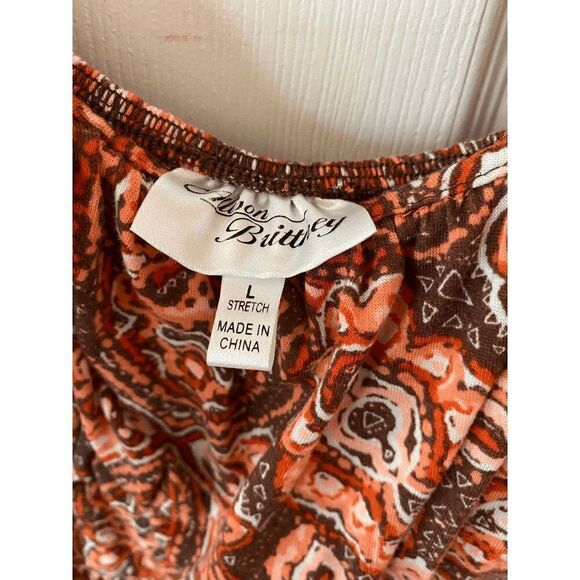 Allison Britney Stretchable Spaghetti Strap Maxi Sundress Orange Boho Sz L - Picture 4 of 6